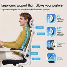ELFORDSON Ergonomic Office Chair, High Back Computer Chair With Headrest/Dynamic Lumbar Support/Padded Flip-Up Armrest, Breathable Mesh Swivel Desk Chairs For Home Office, 120° Rocking - Black and White - View 2