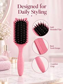 Curly Hair Detangling Brush With Side Teeth And Round Head Styling Comb, Suitable For Wavy, Curly And Thick Hair, Wet And Dry Use, Daily Detangling, Styling And Shaping, Multiple Colors Available - Multi-color 1PC - View 7