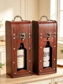1pc Hollow Wooden Wine Storage Box European Vintage Style Dark Brown Rectangular Hollow Carved Details Dustproof Storage & Display Dual Use Wine Bottle Rack Suitable For Kitchen Restaurant Bar / Housewarming Gift - View 5