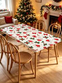 1pc Christmas Element Elastic Band Elastic Edge, Rectangular Design, Anti-Slip Elastic, Waterproof, Oil-Proof, Scratch-Resistant, Suitable For Dining Table, Folding Table, Kitchen, Party, Picnic, Camping And Home Decor. - Multicolor - View 5