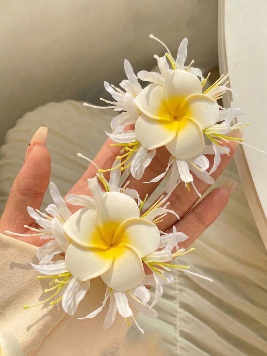 1件優雅雛菊花朵髮夾－女性鄉村風美學花卉抓夾，適合夏季海灘度假與日常時尚穿搭