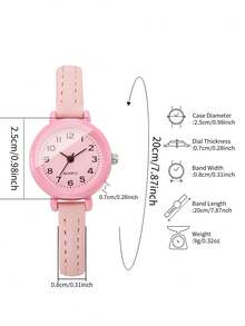 Women's Fresh Petite Thin PU Strap Quartz Watch, Minimalist Small Digital Dial Watch For Girls And Students Daily Wear, Gift Watch (1pc/Set) Watch Box Not Included - Pink - View 3