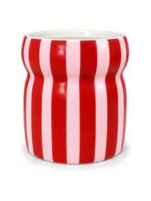 1pc Waist-Cinching Vertical Stripe Flower Pot, Dopamine Style Clash Color Decoration Vase, Colorful Stripe Vase, Suitable For Living Room Desktop, Shelf And Home Decoration - A - View 10