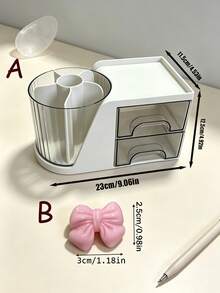 2pcs/1pc Cute Bow Makeup Organizer With Rotating Brush Holder, Large Capacity Cosmetic Storage Drawer, Desktop Vanity Display Case For Lipstick Brushes Jewelry, Bedroom Bathroom Dresser Countertop Storage Container - View 6