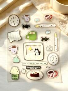 1 Set Decorative Stickers, Phone Stickers, Comfortable Daily Life Illustration Pattern, Casual Home Style Cat Coffee Cake Pattern Stickers, Suitable For Adults, Applicable To Laptop, Camera, Phone Case, Water Cup, Gift Card, Smooth Accessory Surface Decoration - Cat Cake Stickers - View 5