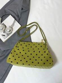 Tas Wanita Baru Motif Garis-Garis Polkadot dengan Tali Rantai, Tas Bahu Selempang, Modis dan Serbaguna untuk Perjalanan Sehari-hari dan Belanja. - Hijau - View 8