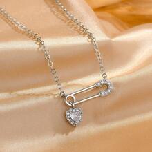 1pc Exquisite Cute Heart-Shaped Brooch Pendant, Sparkling Rhinestone Zirconia Heart Necklace - Heart Necklace - View 9