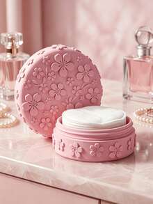 Single Pack, 3D Embossed Cherry Blossom Makeup Pad Storage Box. Functions: Dust-Proof Lid Stores Cotton Pads & Small Cosmetics Desktop Decor. For Bedroom Vanity & Bathroom. Features: Girly Resin, Vivid Embossed Pattern. Nice Gift For Girls. - Multicolor - View 8