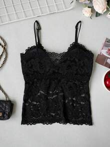 2026 Summer New Sexy Style Sequin Pearl Camisole Top, Hot Girl Rhinestone Cropped Midriff Top With Padded Cups - Black - View 8