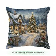 4pcs/1pc Winter Country Christmas Cottage Pattern Pillow Case, Single-Sided Printed Pillow Cover, Suitable For Living Room Bedroom Home Decor, All Season Pillow Case - Multicolor - View 15