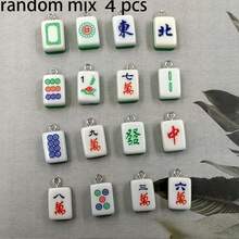 16pcs Random Creative Chinese Mahjong Pendant Charms, Jewelry Making Accessories, New Resin Square Decorative Pendants - Multicolor - View 7