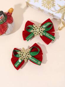 2PCS Christmas Bows For Girls Golden Glitter Snowflake Decor Alligator Clips Holiday Party Daily Hair Clips Kids Hair Accessories - Multicolor - View 9
