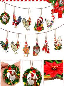 1 Set Chicken-Shaped Christmas Hanging Decorations, Suitable For Decorating Christmas Trees, Porches And Railings, Creating A Festive Party Atmosphere, Adding Creative Flair To Holiday Gifts, Or Enhancing Home Window Displays And Holiday Theme Decor - A - View 5