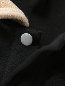 Men's Contrast Color Fleece Collar Polo Sweatshirt, Solid Color Button Placket Long Sleeve Drop Shoulder Casual Pullover Streetwear Top - Black - View 7
