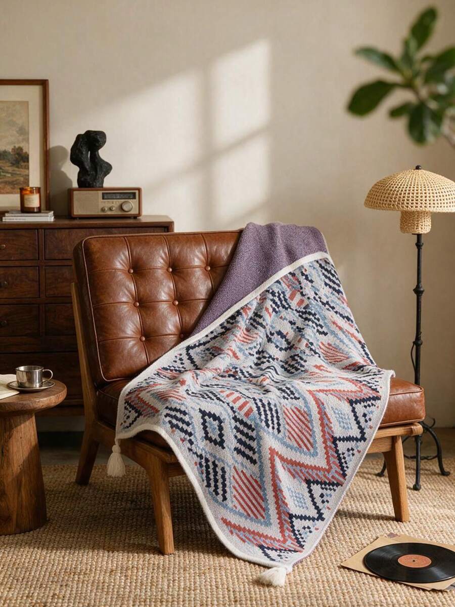 Selimut Sofa Kotak-kotak, Selimut Multifungsi yang Terbuat dari Serat Poliester Bohemian, Satu Ukuran Cocok untuk Semua. Detailnya meliputi Kehangatan dan Kelembutan, Cocok untuk Ruang Tamu, Kamar Tidur, dan Penggunaan di Rumah. - MultiWarna - View 1