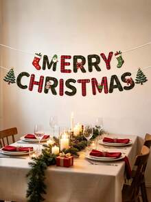 36/18pcs Merry Christmas Banner Set, Santa Claus Socks Tree Hanging Decor, Fireplace Wall Holiday Photo Backdrop Decoration - Multicolor - View 3