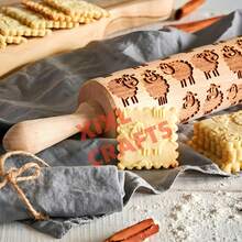 Cute Sheep Engraved Wooden Rolling Pin, Embossed Dough Roller For Cookie Biscuit, Fun Home Baking Tool, Perfect For Easter, Housewarming & Holiday Gift - Multi-color - Lamb - View 5