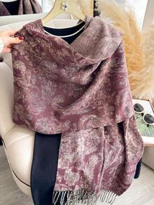 1pc Faux Cashmere Elegant Design Paisley Pattern Jacquard Warm Long Tassel Scarf For Women, Air Conditioning Room Blanket, Autumn/Winter Outdoor Travel Cold Protection Neck Warmer Decorative Scarf Shawl Dual Use, Suitable For Daily Matching, First Choice For Gift Giving - Multicolor - View 10