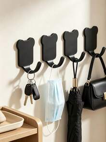 5Pcs User‑Friendly Stainless Steel Adhesive Hooks, Cute Minimalist Style Silver Bear Shape Brushed Finish Self‑Stick Wall Hanger For Entryway Closet Bathroom Key Bag Organizer - Multicolor - View 6