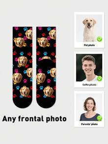 1 Pair Of Custom Socks,Custom Face Socks,Pattern Personalized Photo Socks, Put Any Face On The Socks, Best Gift For Friend Funny Socks,Cute,Pat,Dog - Multicolor - View 10