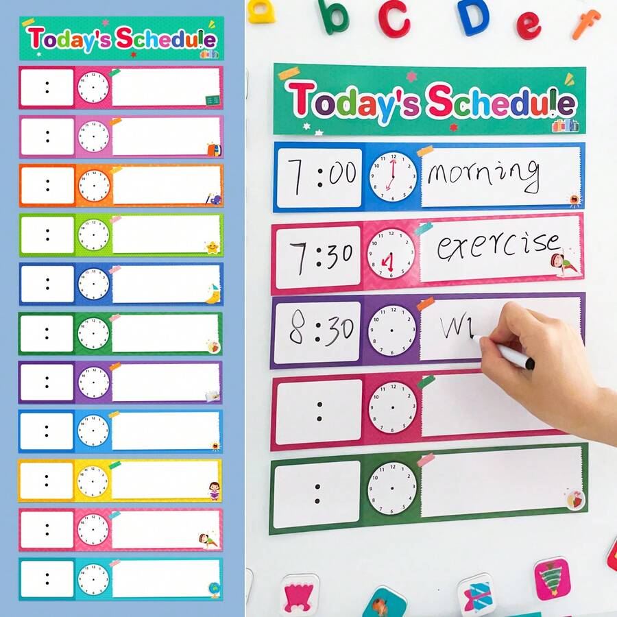 12pcs Daily Schedule Cards, Reusable Routine Cards, Visual Learning Tool, Suitable For Preschool, Kindergarten, Classroom Management, Home Learning, Teacher Essential, Children Time Management, Age 3+