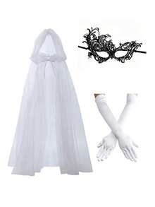 4-Piece Halloween Witch Costume Set With Cape, Gown, Gothic Gloves, Headpiece, Mask And Gloves, Suitable For Party, Cosplay, Role Play - Multicolor - View 16