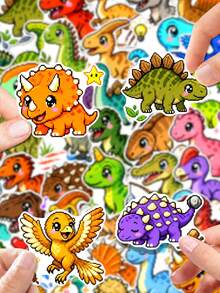 50Pcs Pixel Cute Dinosaur Stickers, Q‑Version Pixel‑Style Colorful Cartoon Dinosaur Figures, Adorable Big‑Eye Art Style, Decorate For Journal, Water Bottle, Luggage, Skateboard, Notebook, Phone Case, Storage Box - Multicolor - View 1