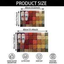 1 buah Keset Kamar Mandi Mikrofiber Desain Kotak Blok Warna Datar 2D, Keset Kamar Mandi Lembut Anti Selip, Keset Penyerap Air, Dapat Dicuci dengan Mesin, Tumpukan Pendek, Lapisan Belakang TPR, Kain Rajut, Untuk Kamar Tidur, Dapur, Penggunaan Dalam Ruangan di Pintu Masuk, Aksesori & Dekorasi Rumah, Hadiah Rumah Baru yang Sempurna - MultiWarna - View 3