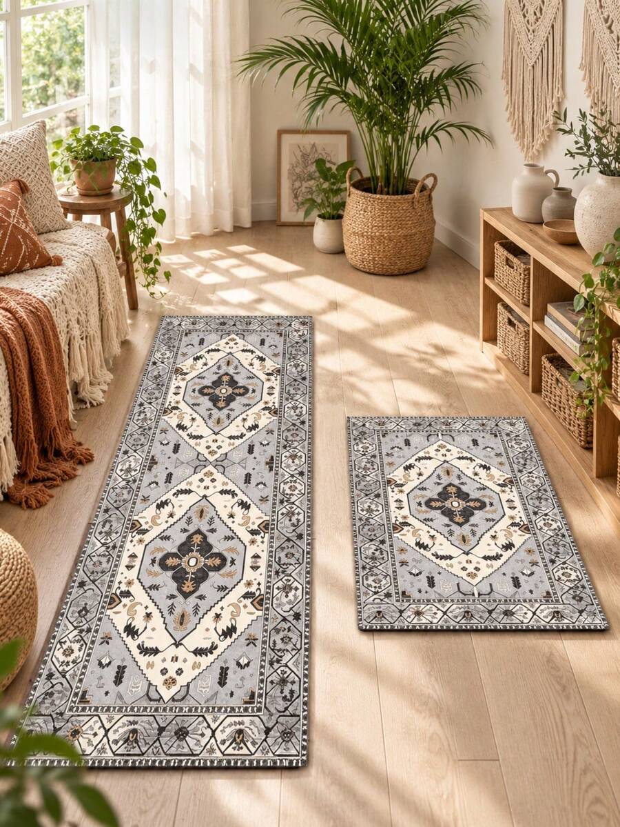 1/2pcs Diatomaceous Earth Bath Mat, Bohemian Floral Pattern Style, Super Absorbent, Non-Slip, Perfect For Bathroom, Kitchen And Dining Room, Quick Drying, Ideal Gift For Home Decor And Bathroom Mat - Multicolor - View 1
