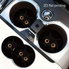 Cat Car Cup Holder Coaster Set 2pcs - Non-Slip Design, Washable, Ideal Choice For Car Interior Accessories; Suitable For Daily Use By Car Owners, Also A Great Gift For Car Enthusiasts - A - View 4
