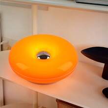 1pc Orange Donut LED Table Lamp, Night Camping Atmosphere Light, Touch Switch . Three-Color Dimmable USB Rechargeable, ABS Lampshade, Suitable For Bedroom, Living Room, Dining Room, Office Home Decor, Adjustable Brightness - Multicolor - View 2