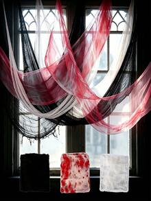 2pcs Red Blood Stained Horror Fabric, Halloween Scary Gauze Cloth, Halloween Horror Fabric - Scary Gauze Blood Stained Horror Cloth, Suitable For Haunted House Halloween Party Yard Wall Doorway Outdoor Decoration Window Doorway Covering Gauze, Table Centerpiece Decoration, Yard Decoration, Horror Atmosphere Background Decoration, Halloween Decoration, Halloween Costume Props, Halloween Gift, Prank Costume - Color - View 5