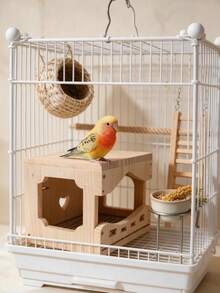 1pc Wooden Bird Hideout, Hanging Bird Resting Shelter With Metal Perch Platform, Parrot Cage Accessory, Suitable For Lovebirds, Cockatiels, Parakeets, Long-Tailed Parrots, Comfortable Resting Space With Spacious Interior And Side-Opening Door Design - View 3