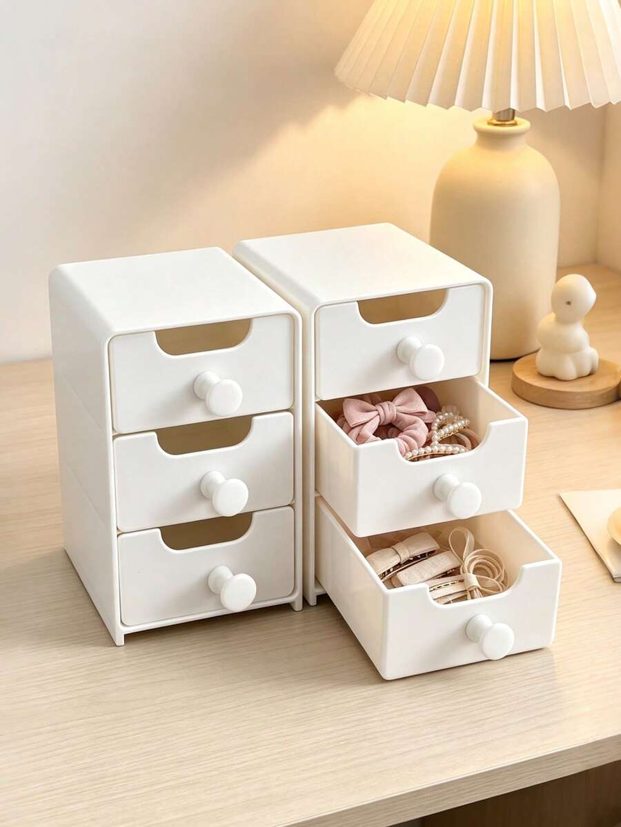 1pc Baby Girls Drawer Organizer, 3 Layer White Plastic Storage Box, Hair Bow Hair Tie Storage For Vanity, Minimalist Style, Drawer Organizer - Multicolor - View 1