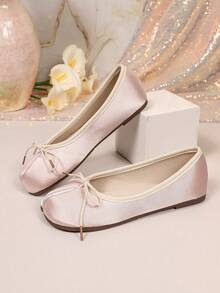 Women's New Split Toe Bow Flat Ballet Shoes Gold Foil Elegant Vacation Avant-Garde - Pink - View 3
