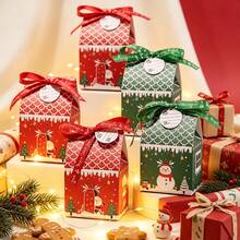 10pcs/Pack Christmas Baking Candy Cookie Small Gift Boxes Paper Boxes Small House Small Gift Boxes Paper Boxes With Rope Card Decoration Photo Box - View 9
