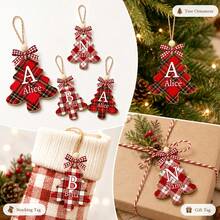 Custom Plaid Christmas Tree Ornament, Personalized Letter Christmas Tree Decor, Festive Stocking Tag For Mantel & Tree, Customized Name Holiday Keepsake, Customizable Christmas Gift For Family, Friends, Couples, Christmas Decoration, Wall Decor - Style D - View 5
