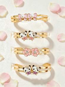 Set 4 Gelang Gaya Manis dan Segar, Set Gelang Sahabat Baik, Panda, Mutiara, Pita, Bunga, Berbagai Desain, Dapat Ditumpuk, Gaya Campur & Padu, Hadiah untuk Kakak Beradik untuk Dipakai Bersama - Emas - View 3
