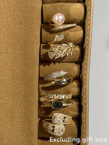 Juego de 5 anillos románticos de circonita cúbica, regalo de aniversario de boda para mujer (caja de regalo no incluida) - 1# - Ver 3