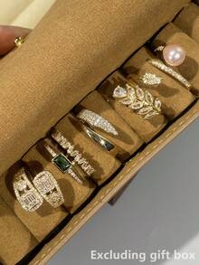 Juego de 5 anillos románticos de circonita cúbica, regalo de aniversario de boda para mujer (caja de regalo no incluida) - 1# - Ver 7