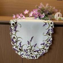 HXARTMIS 1pc Elegant Handmade Hollow Lily Embroidery Table Runner & Placemat Set, Vintage Floral Hollow Tassel Table Runner, Romantic Dining Table Decor, Suitable For Restaurant, Home Decor, Theme Holiday Decoration - Purple - View 4