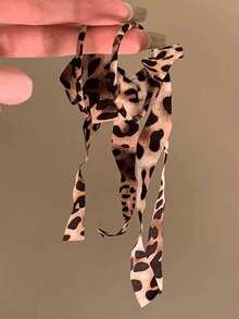 1 Pasang Anting Rumbai Pita Motif Macan Tutul Modis untuk Wanita, Cocok untuk Pesta dan Acara Kumpul-Kumpul - Hitam dan khaki - View 2
