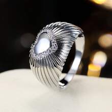 1pc Fashion Heart-Shaped Design Cubic Zirconia Inlaid Wide Band Ring For Women - Multicolor - View 8
