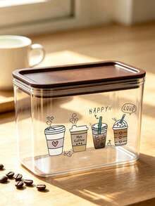 Wadah Penyimpanan Kopi Kedap Udara Transparan Motif Kopi 4 Cangkir, Wadah Makanan Plastik Kedap Udara, Kapasitas Besar, Tahan Debu dan Tahan Lembap; Wadah Penyimpanan untuk Meja Kopi Dapur; Penyimpanan Dekoratif untuk Meja Dapur; Hadiah untuk Pecinta Kopi - MultiWarna - View 5