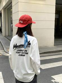 Women's Fashion Autumn/Winter Loose Casual Versatile Letter Print Pattern Long Sleeve T-Shirt - White - View 2