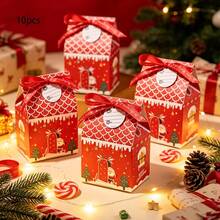 10pcs/Pack Christmas Baking Candy Cookie Small Gift Boxes Paper Boxes Small House Small Gift Boxes Paper Boxes With Rope Card Decoration Photo Box - View 10