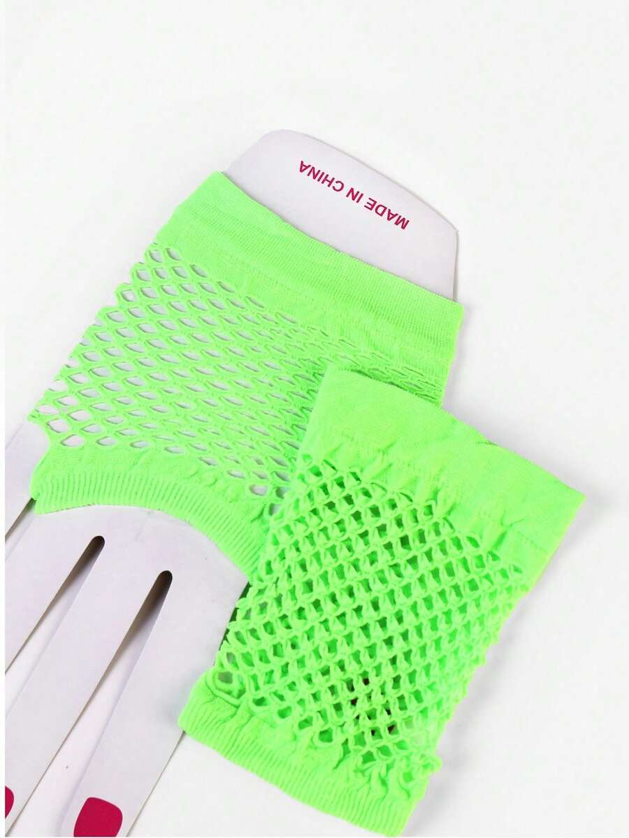 1 Pair Short Black Fishnet Gloves - Short Green - View 1