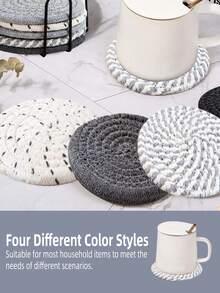 8pcs Coaster Set With Holder, Minimalist Woven Desktop Coasters, Heat-Resistant Kitchen Dining Table Coasters, Thickened Insulated Pads, 4-Color Absorbent Coaster Set, Home Decor Desktop Protection, Suitable For Various Cups, 4.3 Inch, Great Christmas Holiday Gift - Grey - View 5