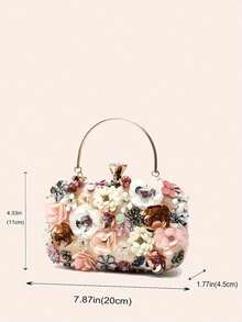 Women's Mini Clutch, Cute Handbag, Fashionable Personalized Party Bag, Handmade Floral Evening Shoulder Bag, Bridal, Wedding Supplies - Multicolor - View 6