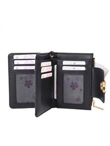 Women's Vintage Straw Weave PU Long Wallet, Multi-Functional Large Capacity Card Holder With Exquisite Metal Flower Logo, Casual Wristlet Bag Suitable For Various Occasions - Black - View 6